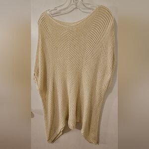 Tunic Top Sweater Cream/Gold Round Neck Long Oversize Size L